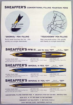 SHEAFFER SELLING TOOL DATED MARCH 1962