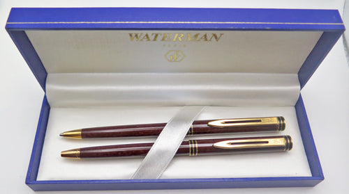 WATERMAN'S EXCLUSIVE BALLPOINT + PENCIL SET in Burgundy