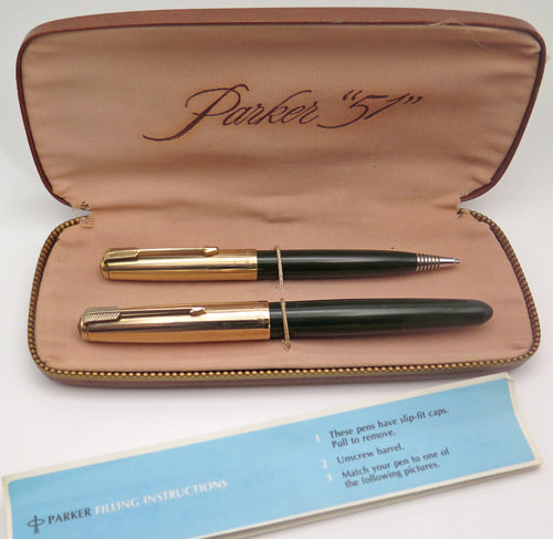 PARKER 51 AEROMETRIC DEBUTANT FOUNTAIN PEN + PENCIL SET IN FOREST GREEN