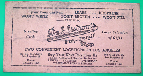 DAHLSTORM'S PEN-PENCIL SHOP INK BLOTTER
