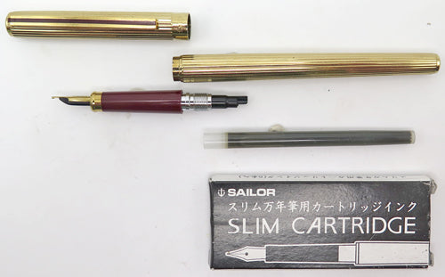 SAILOR CHALANA FOUNTAIN PEN + BALLPOINT SET IN GOLD STRIPE