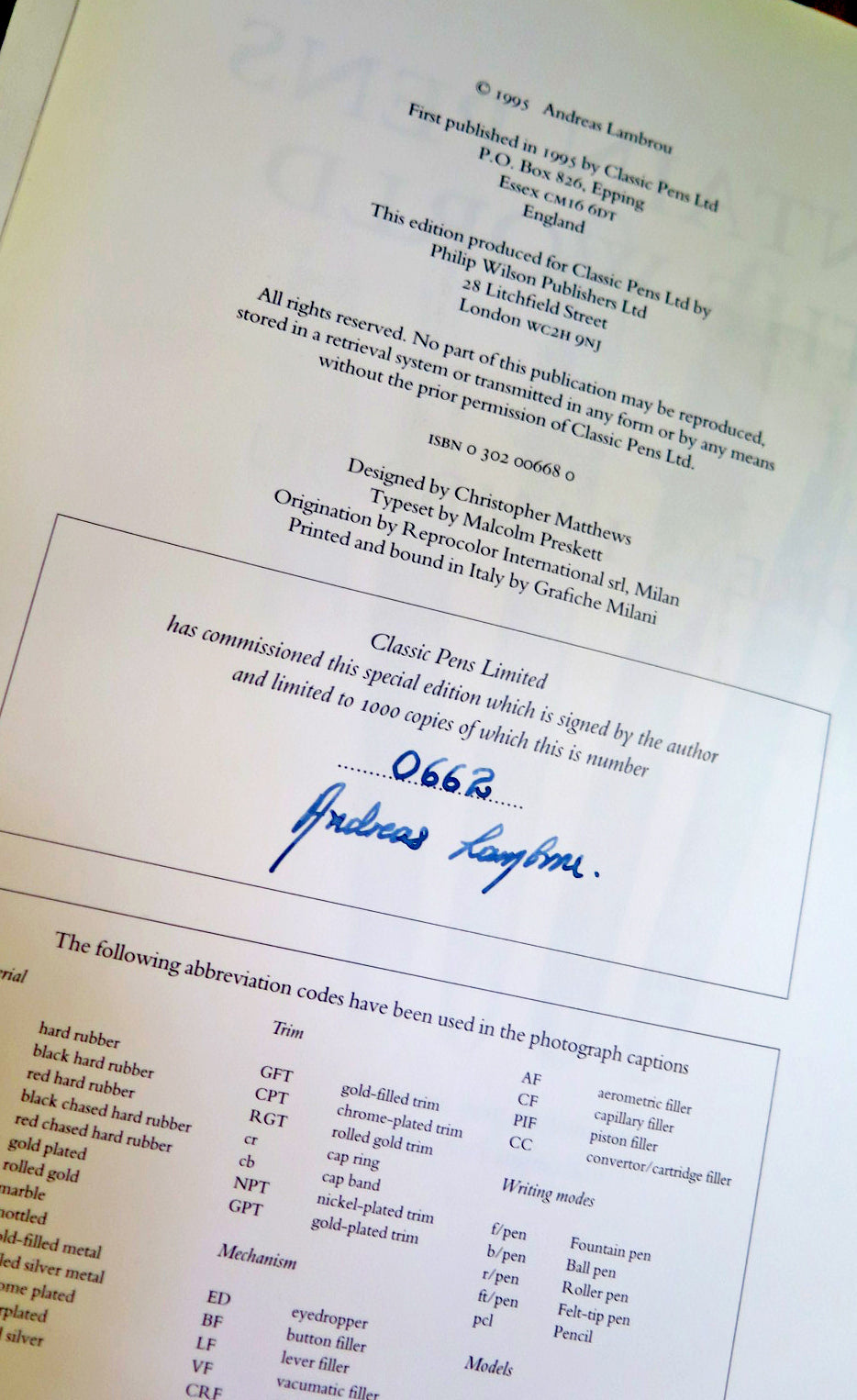 Fountain Pens of the World by Andreas Lambrou (signed & numbered)