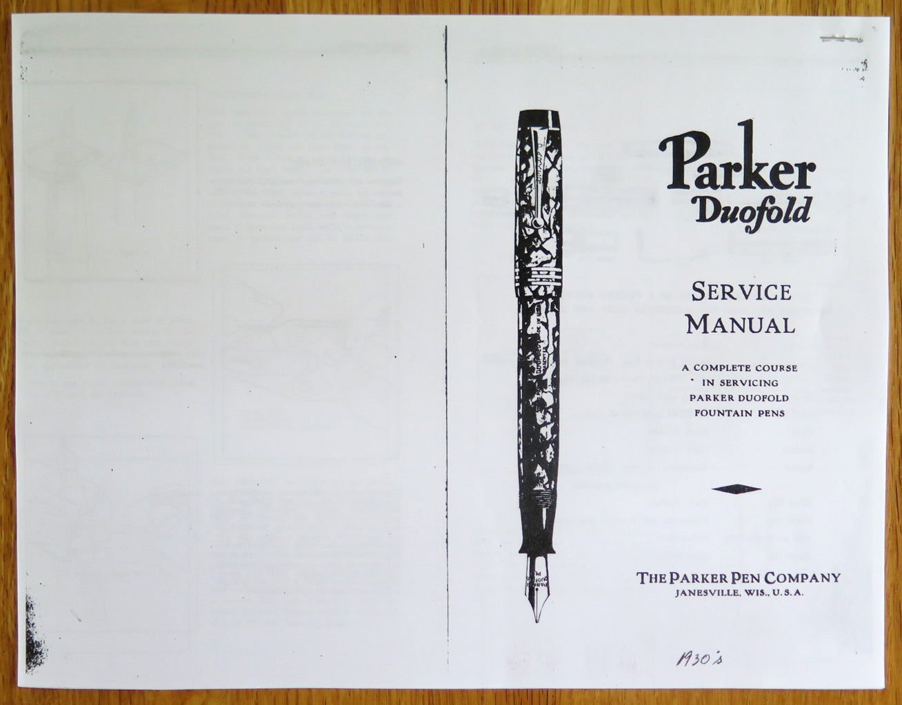 Parker Duofold Service Manual (1930s)