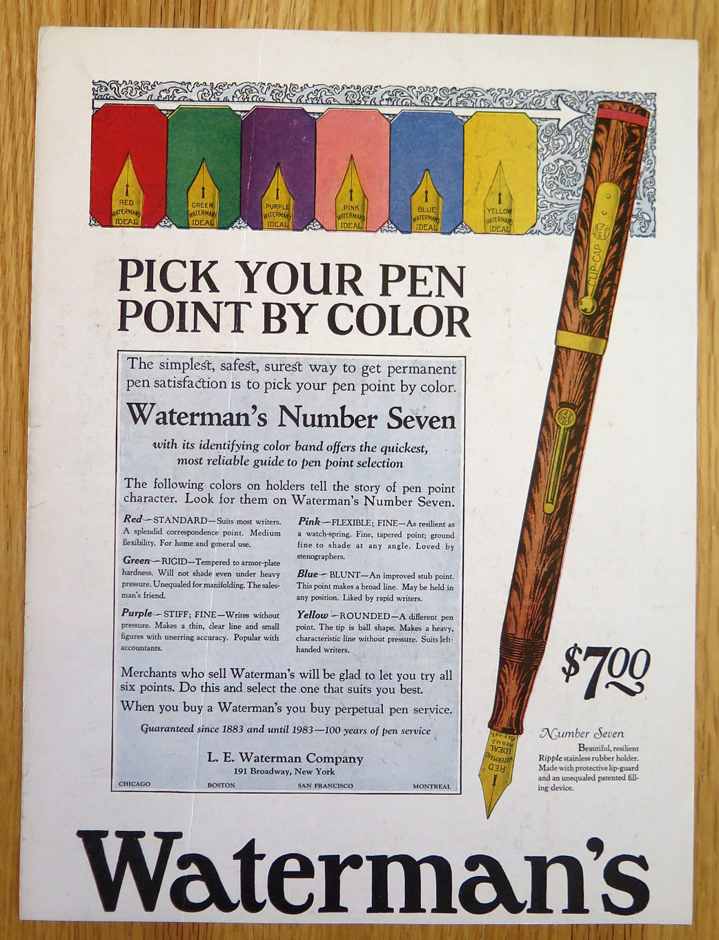 Waterman's Ideal #7 Color Coated Nib  Magazine Advertisement