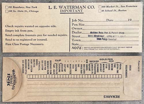 Waterman's Repair Envelope