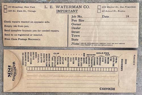 Waterman's Repair Envelope
